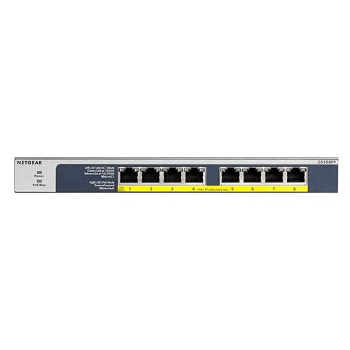 Netgear GS108PP 8-Port Unmanaged Switch, POE+(8) 123W, Life WTY GS108PP-100AJS_1 - Theodist