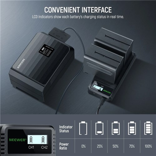 Neewer NW-F970 Dual Charger with 2Pcs 7800 mAh NP-F970 Battery_2 - Theodist