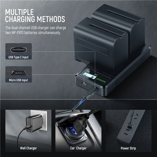 Neewer NW-F970 Dual Charger with 2Pcs 7800 mAh NP-F970 Battery_3 - Theodist