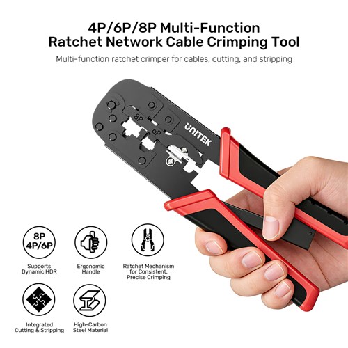 Unitek OT136ARD01 46/6P/8P Multi-Function Rachet Network Cable Crimping Tool_2 - Theodist