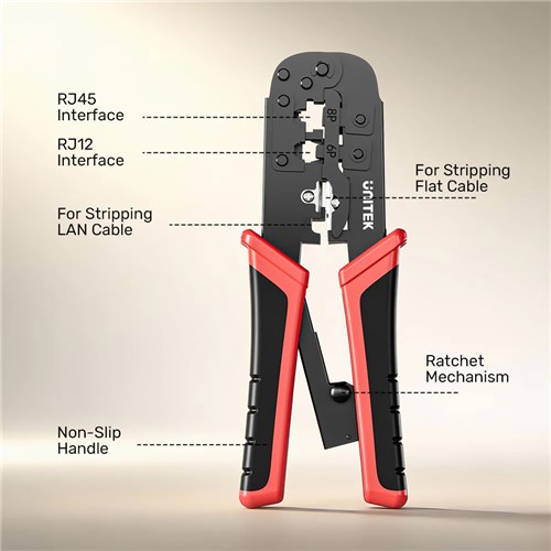 Unitek OT136ARD01 46/6P/8P Multi-Function Rachet Network Cable Crimping Tool_3 - Theodist