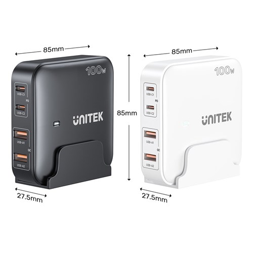 Unitek Desktop GaN Charger 100W 4 in 1 with 2 USB-C PD & 2 USB-A 3.0 with Power Cord_3 - Theodist