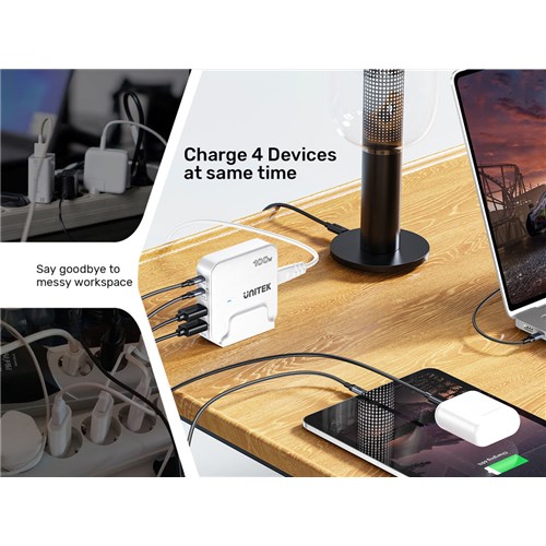 Unitek Desktop GaN Charger 100W 4 in 1 with 2 USB-C PD & 2 USB-A 3.0 with Power Cord_4 - Theodist