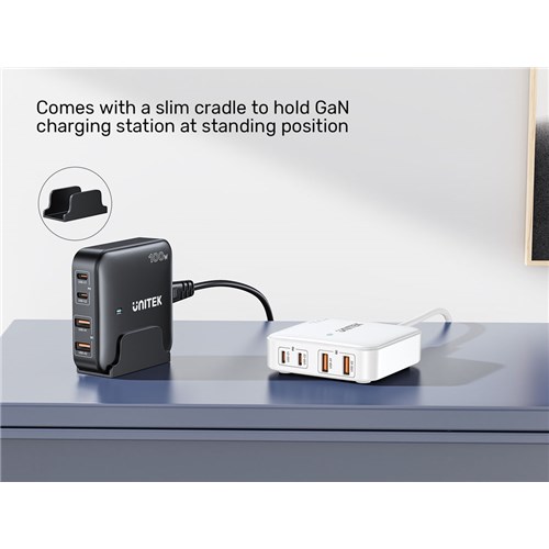 Unitek Desktop GaN Charger 100W 4 in 1 with 2 USB-C PD & 2 USB-A 3.0 with Power Cord_5 - Theodist