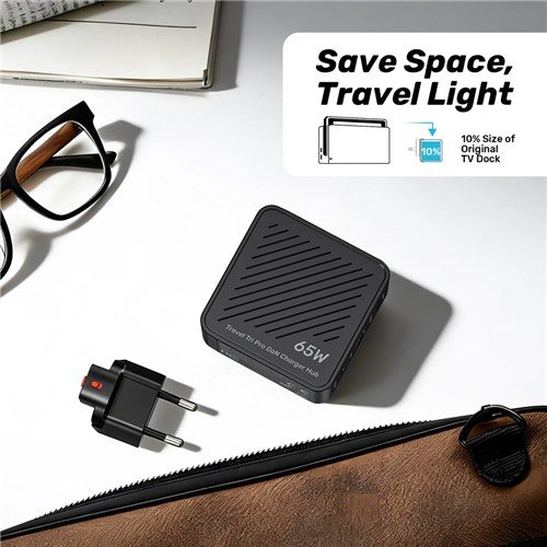 Unitek P1242ABK01 Travel Tri Pro 65W 3-in-1 GaN Wall Charger USB-A, HDMI, USB-C, 4K@60Hz_3 - Theodist