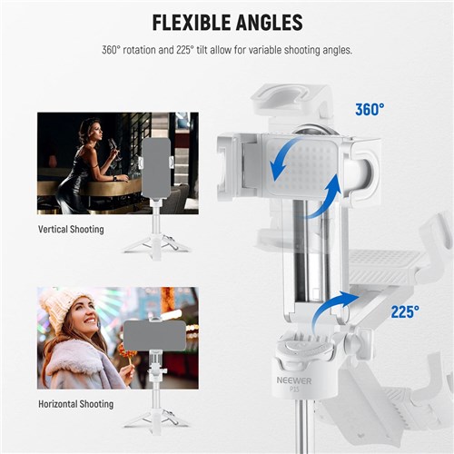 Neewer P15 with Bluetooth Remote Shutter Selfie Stick Tripod Black / White_2 - Theodist