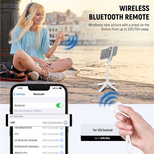 Neewer P15 with Bluetooth Remote Shutter Selfie Stick Tripod Black / White_4 - Theodist