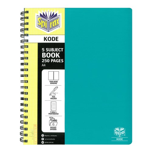 Spirax Kode P960 A4 Notebook 5 Subject 250 Page Assorted_1 - Theodist