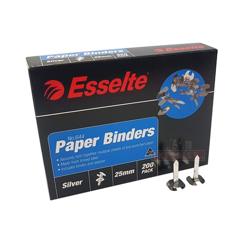 Esselte 644 Paper Binders 25mm 200 Pack, Silver - Theodist