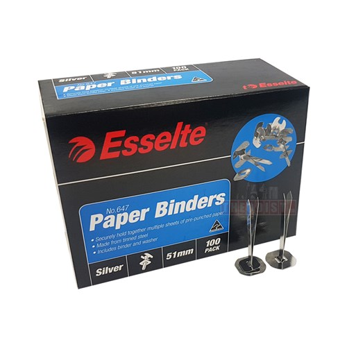 Esselte 647 Paper Binders 51mm 100 Pack, Silver - Theodist