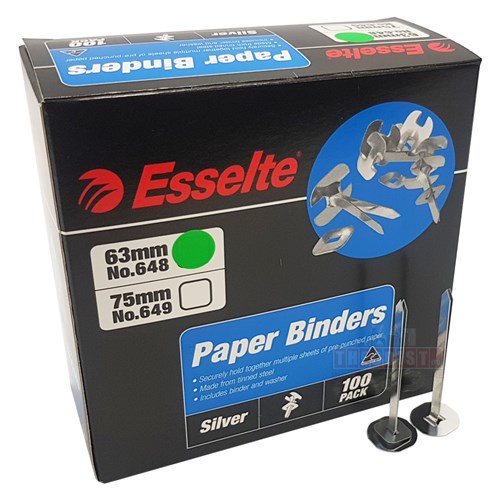 Esselte 648 Paper Binders 63mm 100 Pack, Silver - Theodist