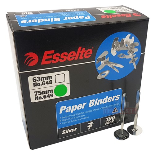 Esselte 649 Paper Binders 75mm 100 Pack, Silver - Theodist