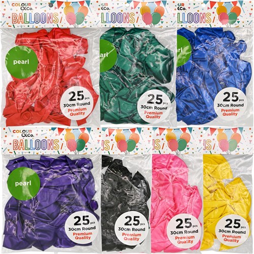 Colour & Co. PB2530 Pearl Balloons, 25 Pcs, 30cm Round, Premium Quality - Theodist