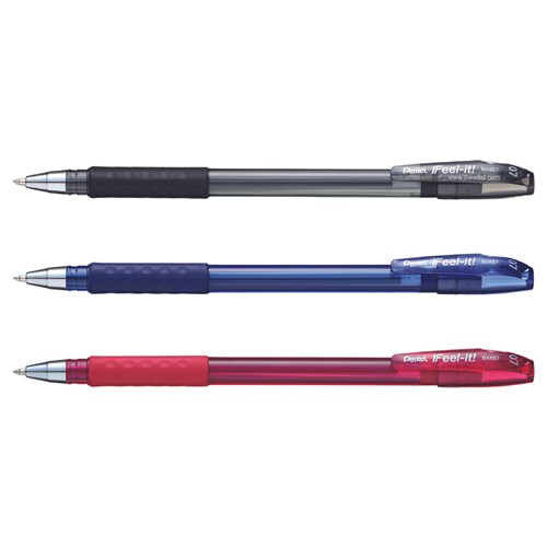 Pentel BX487 Feel-it! Capped Ballpoint Pen 0.7mm Black/Blue/Red - Theodist