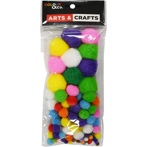Colour & Co. PP100AC Pom Poms Assorted Colours and Sizes, 100 Pcs - Theodist