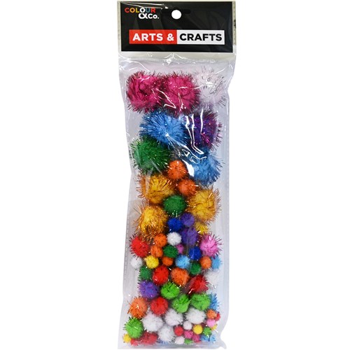Colour & Co. PP100GL Pom Poms Glitter, Assorted Colours & Sizes, 100 Pack - Theodist