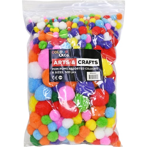 Colour & Co. PP500AC Pom Poms Assorted Colours and Sizes, 500 Pack - Theodist