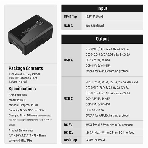 Neewer V Mount Battery 14.54V 3450MAH50WH PS050E_6 - Theodist
