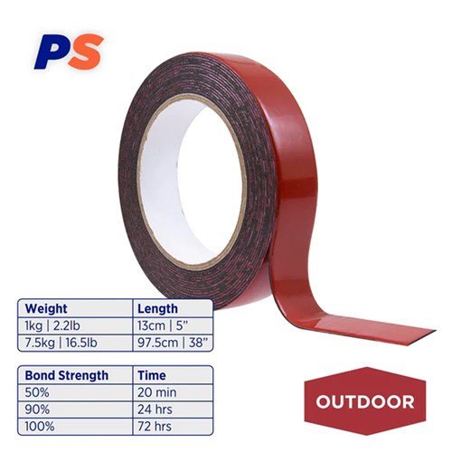 Permastik #123 Double Sided PE Foam Tape, Black Outdoor, 5m Length, 1mm Thick, 24mm Wide, Holds up to 15kg_6 - Theodist