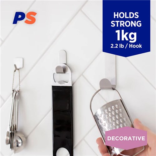 Permastik #136 Medium Steel Metal Hooks, 3 Hooks, 3 Strips, Holds 1kg Strong, Cleanest Duo Pull Removal_1 - Theodist