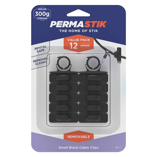 Permastik #177 Small Black Cable Clips, 12 Pack, Holds 300g Strong - Theodist