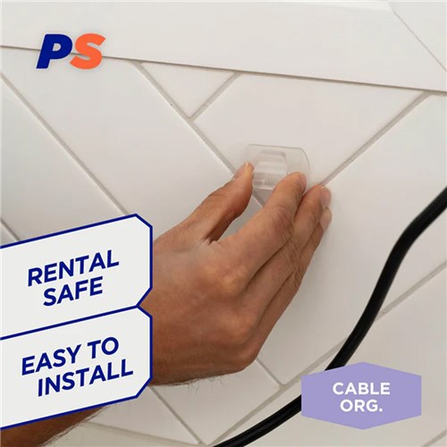 Permastik #20 Large Clear Cord Clips, 6 Hooks, 6 Strips, Holds 500g Strong_2 - Theodist