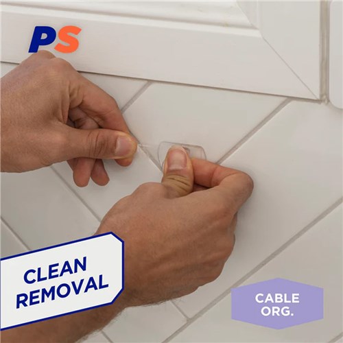 Permastik #20 Large Clear Cord Clips, 6 Hooks, 6 Strips, Holds 500g Strong_3 - Theodist