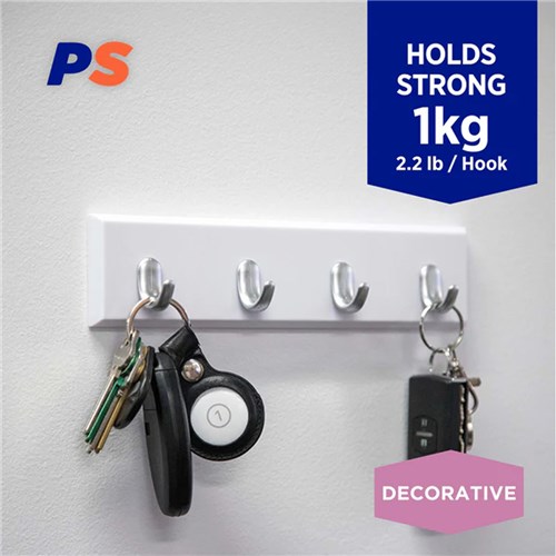 Permastik #2328 Modern Key Rack, 4 Hooks, 1 Strip, Holds 1kg Strong_1 - Theodist