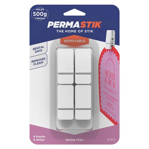 Permastik #7023 Spring Clips, 4 Clips, 4 Strips, Holds 500g Strong - Theodist