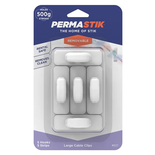 Permastik #837 Large Cable Clips, 5 Clips, 5 Strips, Holds 500g Strong - Theodist