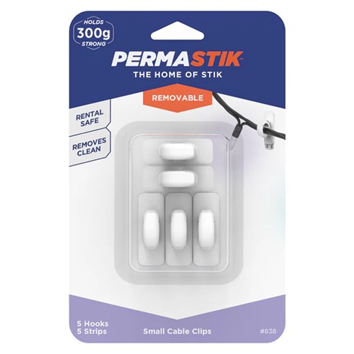 Permastik #838 Small Cable Clips, 5 Hooks, 5 Strips, Holds 300g Strong - Theodist