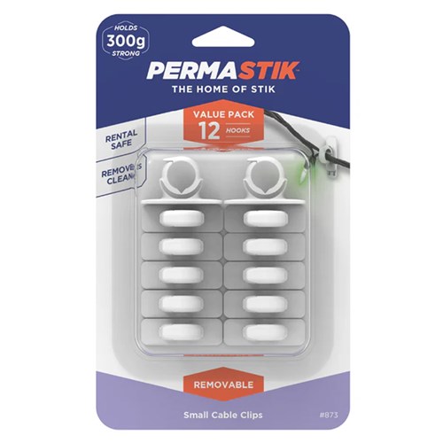 Permastik #873 Small Cable Clips, 12 Hooks, Holds 300g Strong - Theodist