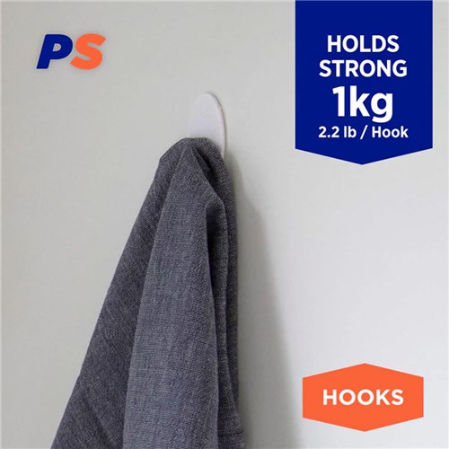 Permastik #877 Medium White Vogue Hooks, 6 Hooks, Holds 1kg Strong_1 - Theodist