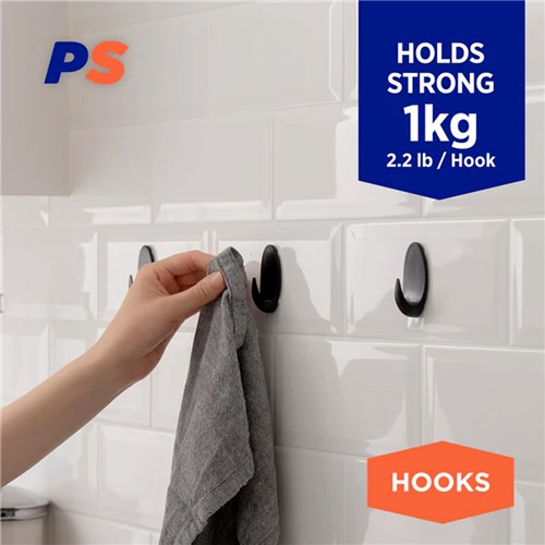 Permastik #878 Medium Black Vogue Hooks, 6 Hooks, Holds 1kg Strong_1 -  Theodist