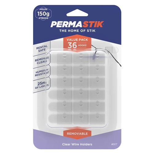 Permastik #917 Clear Wire Holders, 36 Hooks, Holds 150g Strong - Theodist