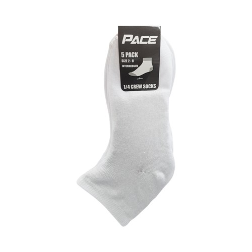 Pace 1/4 Crew Socks Sizes 13-3, 2-8, 6-10, White, 5 Pack_1 - Theodist