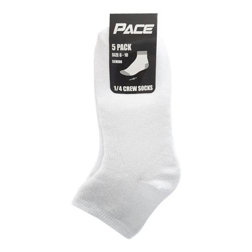 Pace 1/4 Crew Socks Sizes 13-3, 2-8, 6-10, White, 5 Pack_2 - Theodist