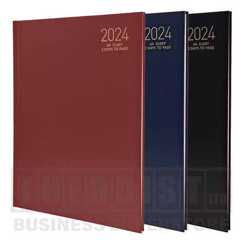 Regent REG241 2024 A4 Diary Black, Navy, Red 2 Days to Page - Theodist