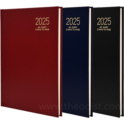 Regent REG281 2024 A5 Diary Black, Navy, Red 2 Days to Page - Theodist