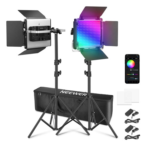 Neewer 2 Pack RGB660 Pro II LED Video Light, RGB App LED Light+2×200cm Light Stand+1×Bag (AU) - Theodist