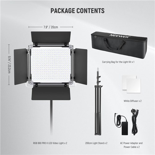 Neewer 2 Pack RGB660 Pro II LED Video Light, RGB App LED Light+2