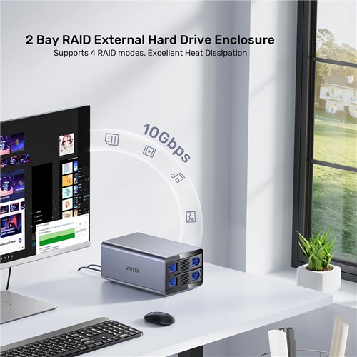 Unitek S1308C01-AU USB-C to 2-Bay, SATA 2.5"/3.5" External HDD RAID Enclosure Docking Station_4 - Theodist