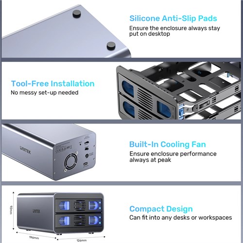 Unitek S1308C01-AU USB-C to 2-Bay, SATA 2.5"/3.5" External HDD RAID Enclosure Docking Station_5 - Theodist