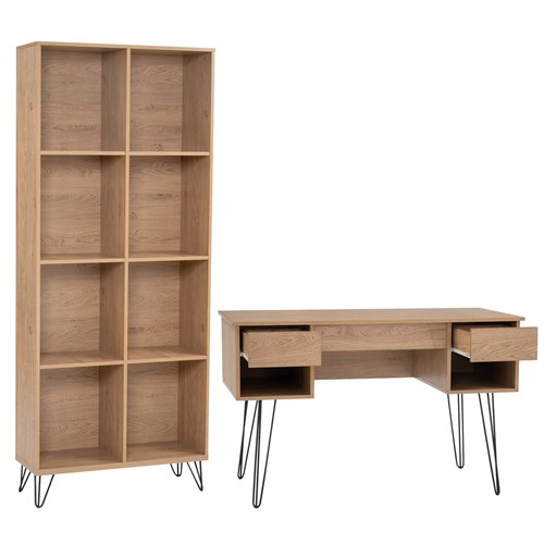 Working Desk with Bookcase Set Oak_1 - Theodist