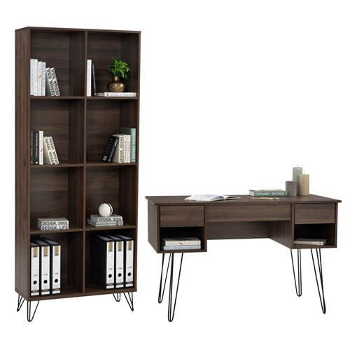 Working Desk with Bookcase Set Walnut - Theodist