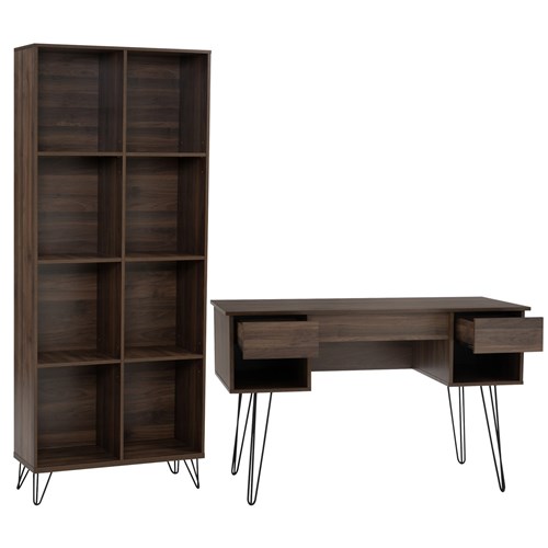 Working Desk with Bookcase Set Walnut_1 - Theodist