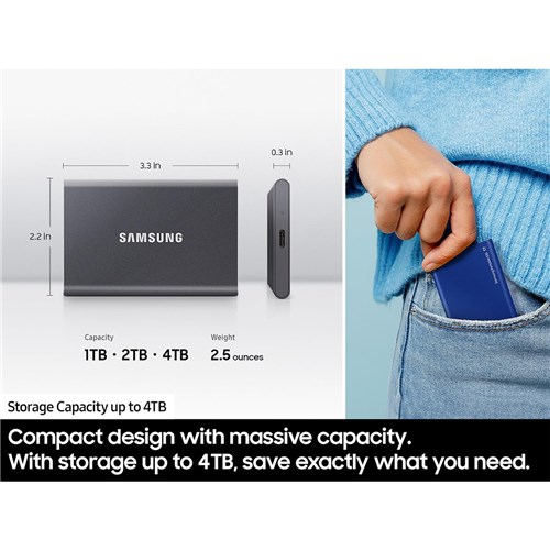Samsung 2TB External Hard Drive USB-C Portable SSD 1050MBs R/W T7 Grey MU-PC2T0T/WW_2 - Theodist