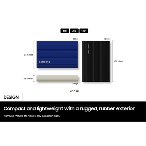 Samsung 2TB T7 Shield Portable SSD 1050MBs Blue USB-C MU-PE2T0R/AM_1 - Theodist