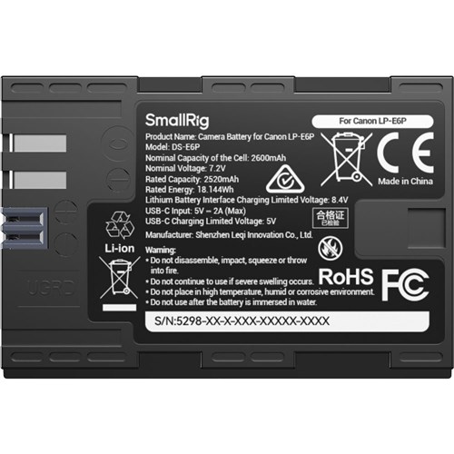 SmallRig USB-C Camera Battery with Power Display for Canon LP-E6P 5298_2 - Theodist