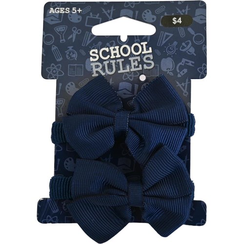 School Rules SRW2001149 Bow Hair Ties Navy 2 / Pack - Theodist